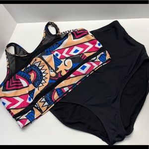 Ladies 2 piece high waisted bikini, top XXL, bottoms size 14